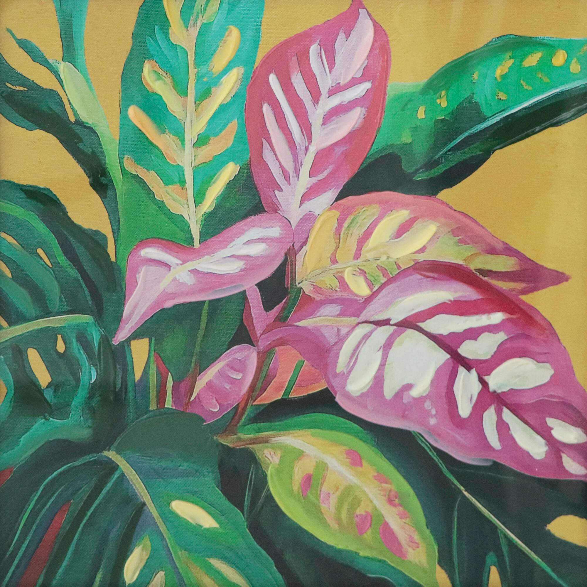 20" x 20" Vibrant Jungle Leaves Wall Décor in Woodgrain Frame by Ashland®